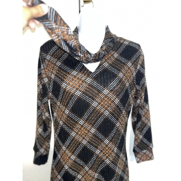 ADRIENNE Vittadini (S) Brown Plaid Dress Dark Academia Velma Knee Length NOTE - Picture 6 of 16